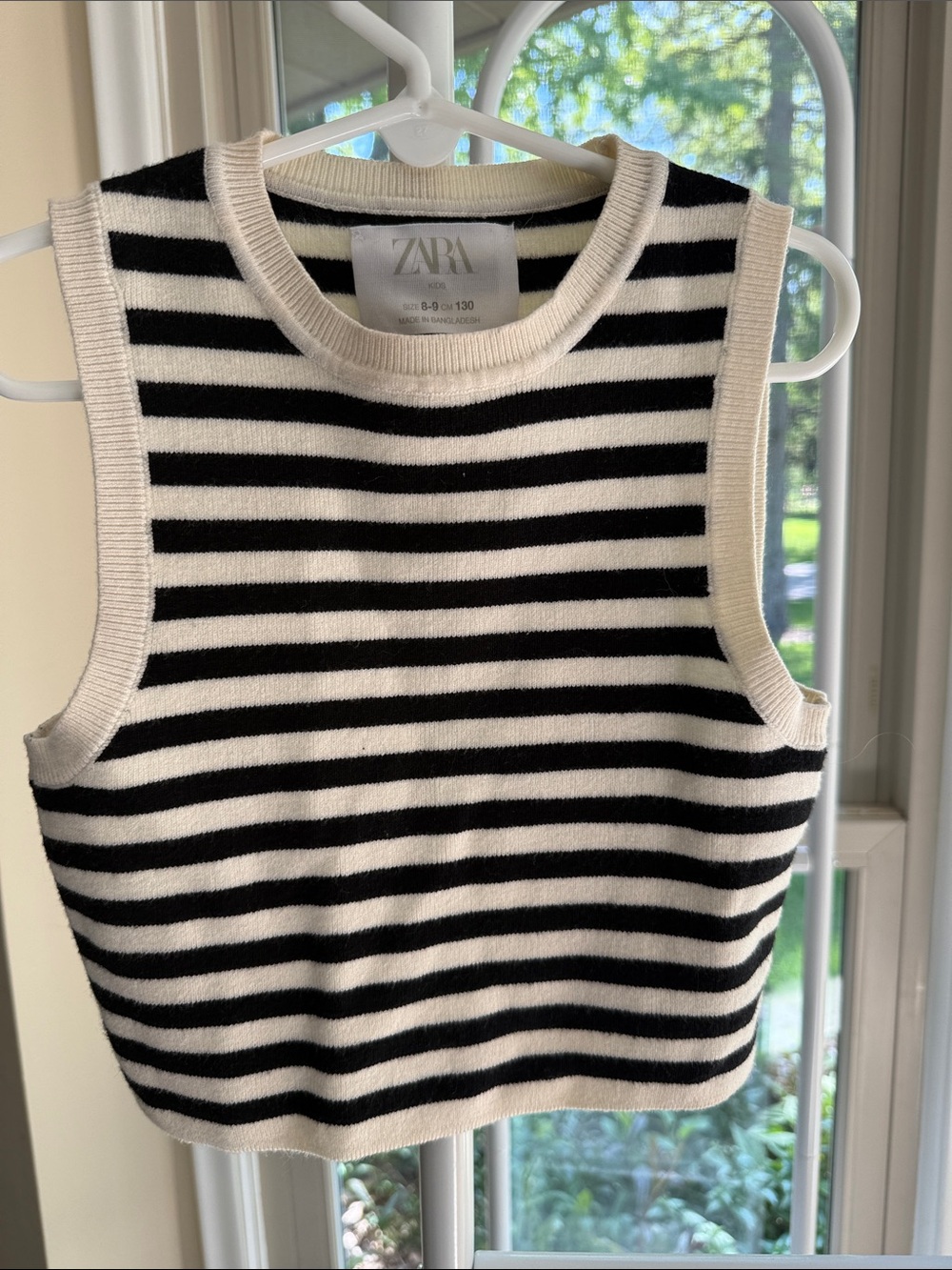 Zara Black & Cream Striped Knit Sleeveless Top